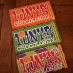 A picture of multiple Tony's Chocolonley bars on a table